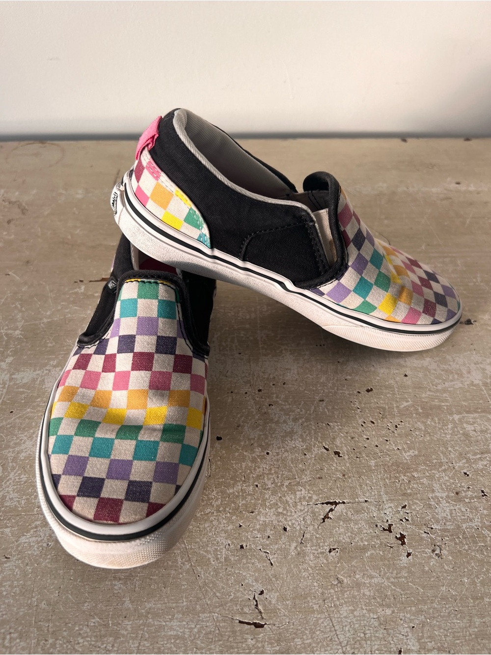 Vans Rainbow Checkerboard Slip-On Sneakers – Kids Size 2